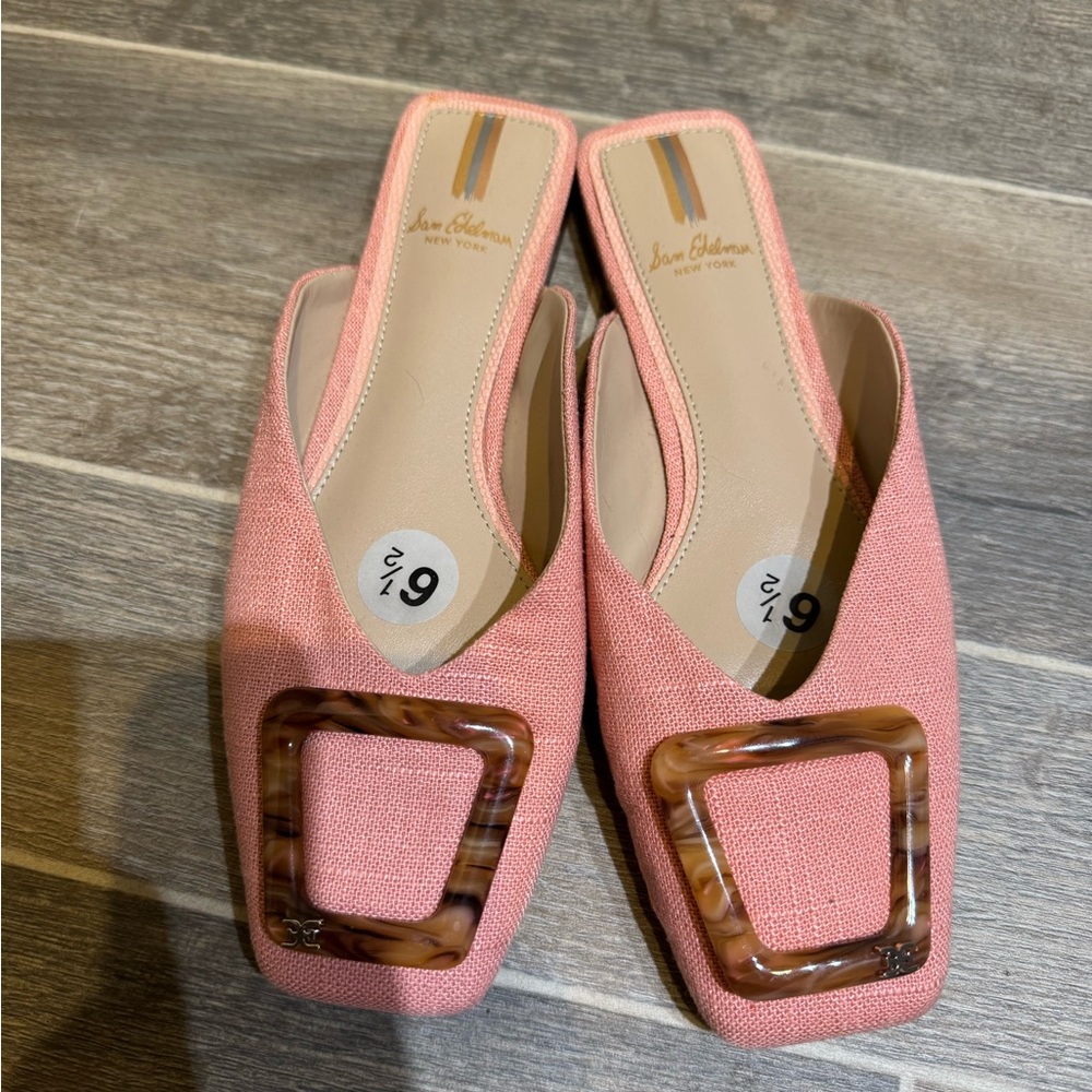 Sam Edelman Pink Mules with Tortoise Buckle - Picture 2 of 6
